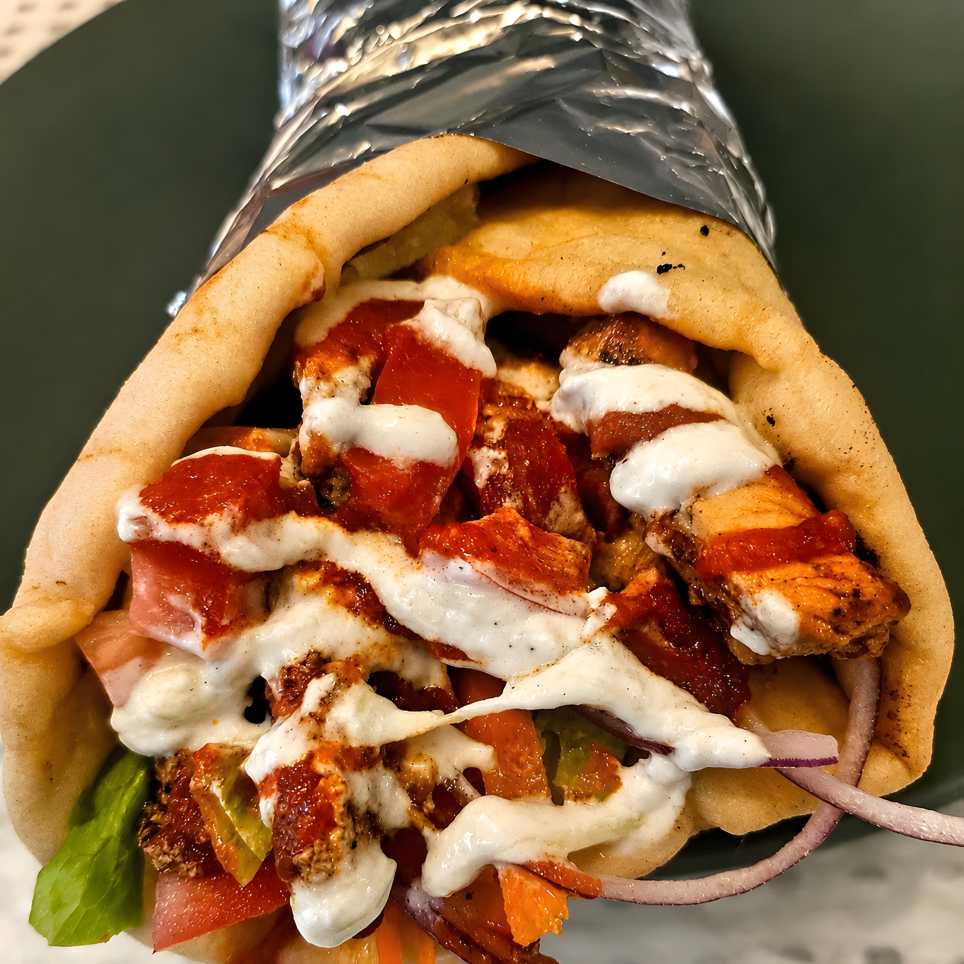 Souvlaki wrapped in warm pita bread